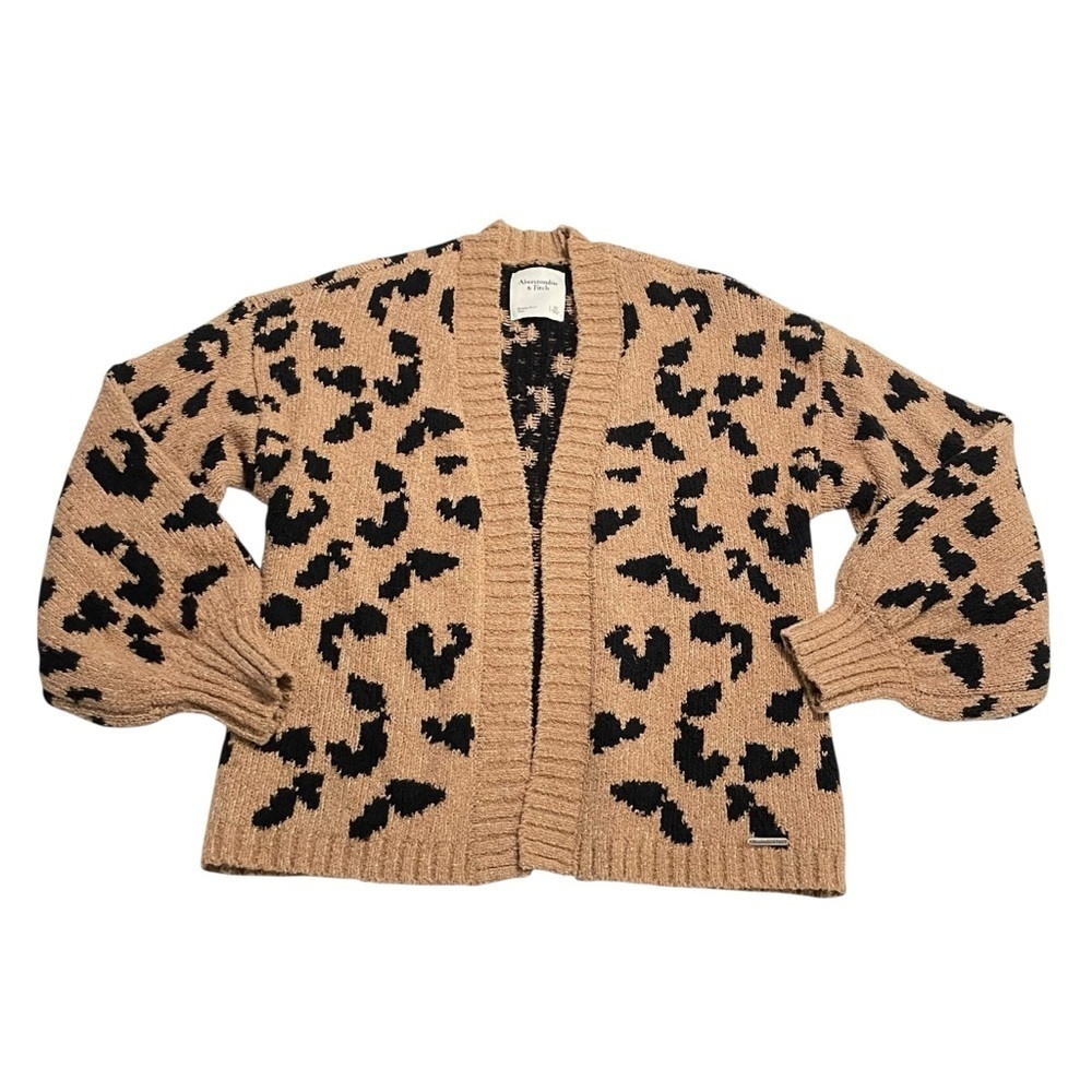 Abercrombie & Fitch Leopard Print Open Front Cardigan Sweater Tan Black XS - Picture 8 of 15